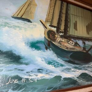 Seascape Signed framed painting ocean nautical boats 16x20